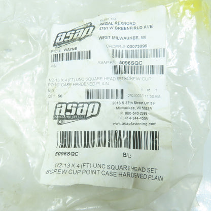 Asap Fastening 5096SQC 1/2-13 x 4 UNC Square Head Set Screw Cup Point Lot Of 22