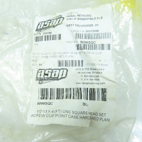Asap Fastening 5096SQC 1/2-13 x 4 UNC Square Head Set Screw Cup Point Lot Of 22