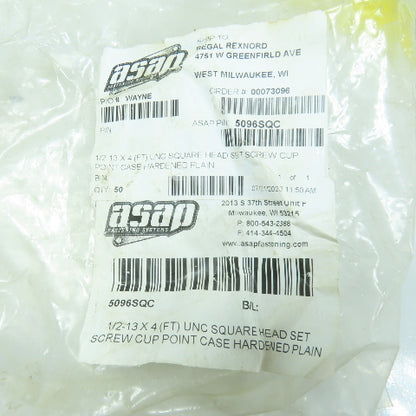 Asap Fastening 5096SQC 1/2-13 x 4 UNC Square Head Set Screw Cup Point Lot Of 22