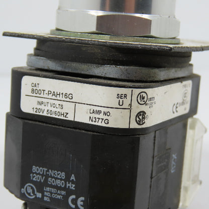 Allen Bradley 800T-PAH16G Ser U Green Momentary Contact Push Button W/ N377G