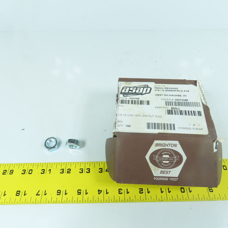 Asap Fastening 50NJ 1/2-13 UNC Hex Head Jam Nut Zinc Lot Of 95