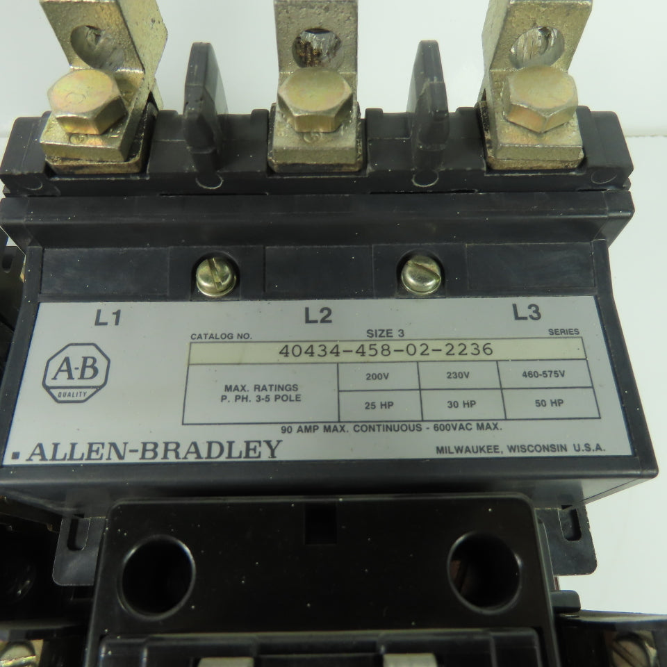 Allen Bradley 40434-458-02-2236 Size 3 Reversing Contactor 600VAC 90A Max 50Hp