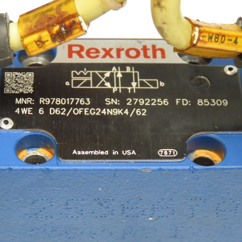 Rexroth 4WE 6 D62/OFEG24N9K4/62 4/2 Position Hydraulic Solenoid Valve 24VDC