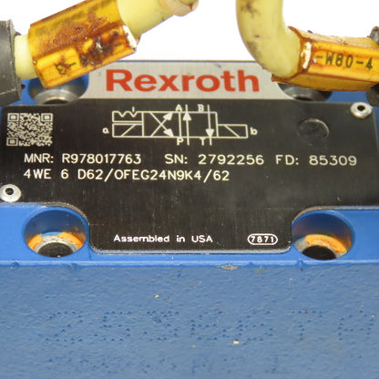 Rexroth 4WE 6 D62/OFEG24N9K4/62 4/2 Position Hydraulic Solenoid Valve 24VDC