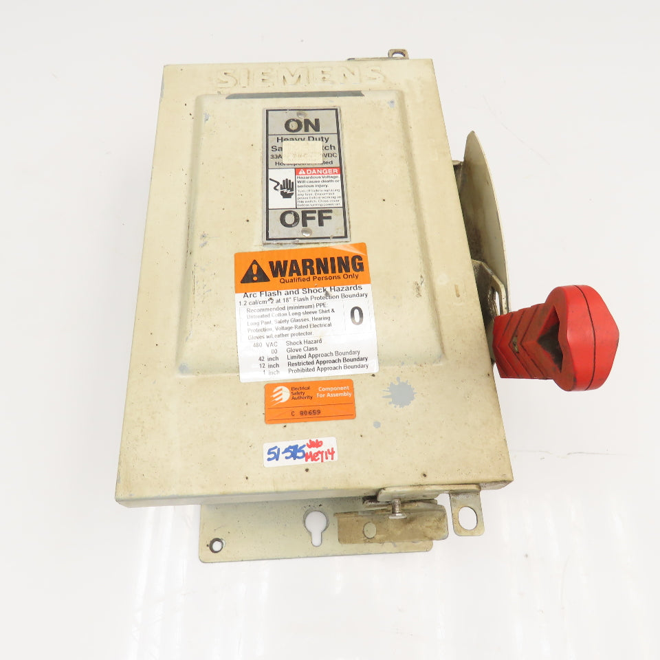 Siemens HNF361J 30A 600VAC 250VDC Dust Tight Non Fused Safety Disconnect