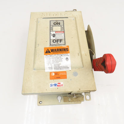 Siemens HNF361J 30A 600VAC 250VDC Dust Tight Non Fused Safety Disconnect