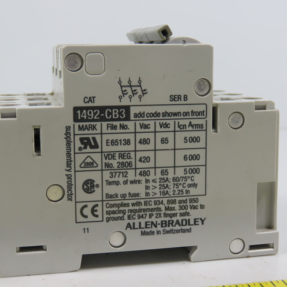 Allen Bradley 1492-CB3 Ser B 20A 3-Pole Rail Mount Circuit Breaker Lot Of 2