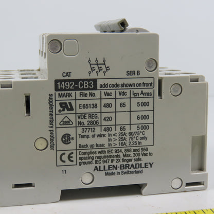 Allen Bradley 1492-CB3 Ser B 20A 3-Pole Rail Mount Circuit Breaker Lot Of 2