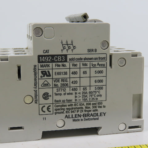 Allen Bradley 1492-CB3 Ser B 20A 3-Pole Rail Mount Circuit Breaker Lot Of 2