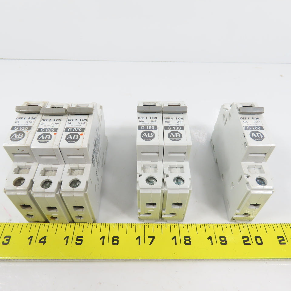 Allen Bradley 1492-CB1 20,10,2A Single Pole Rail Mount Circuit Breakers Lot Of 6