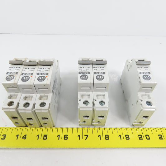 Allen Bradley 1492-CB1 20,10,2A Single Pole Rail Mount Circuit Breakers Lot Of 6