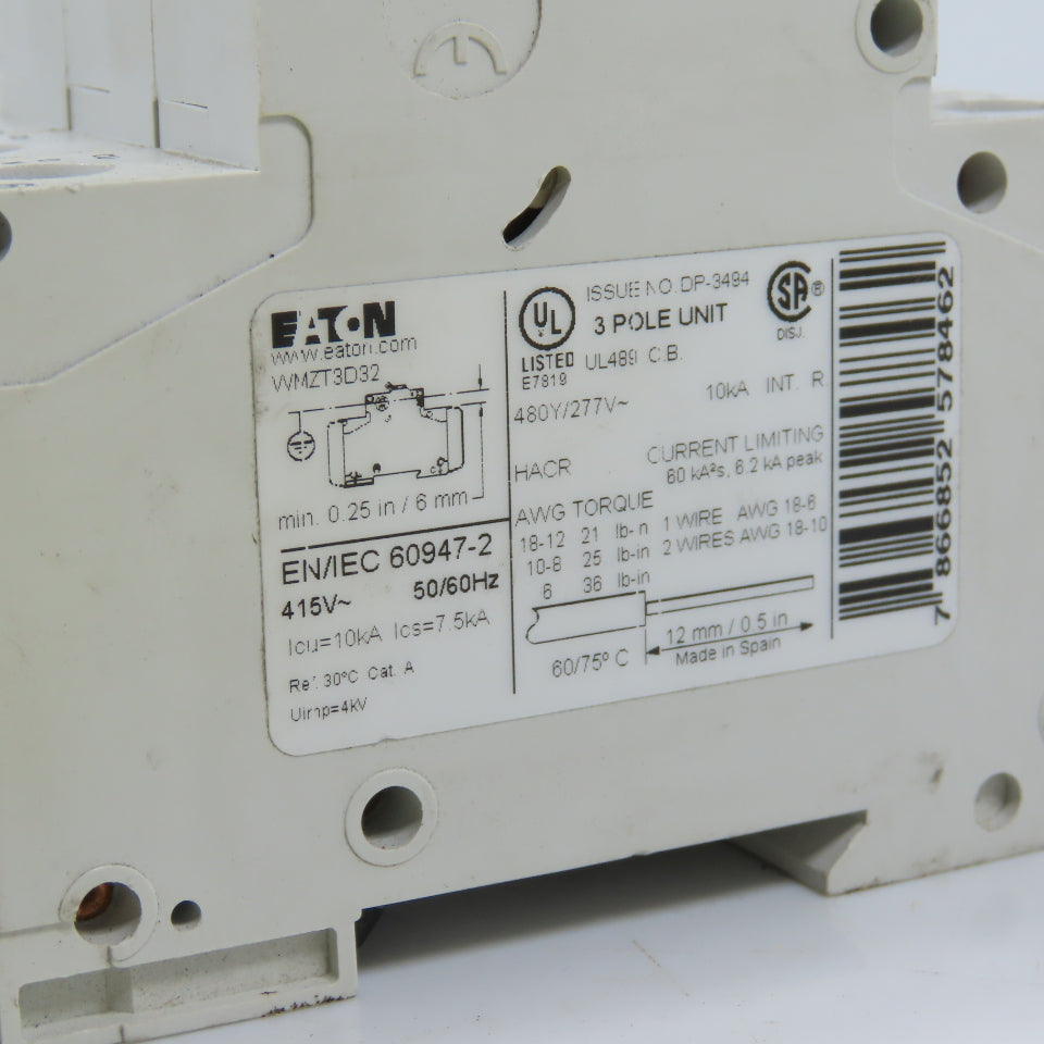 Eaton WMZT3D32 32A 3-Pole Circuit Breaker 480Y/277V