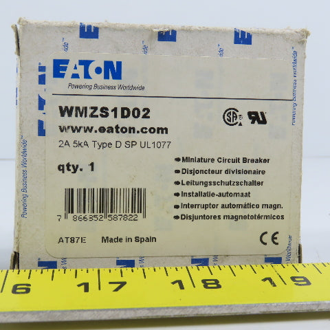Eaton WMZS1D02 D SP UL1077 2A 1-Pole Rail Mount Circuit Breaker 230/400VAC NEW