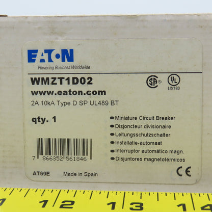 Eaton WMZT1D02 D TP UL489BT 2A 1-Pole Rail Mount Circuit Breaker 277VAC NEW