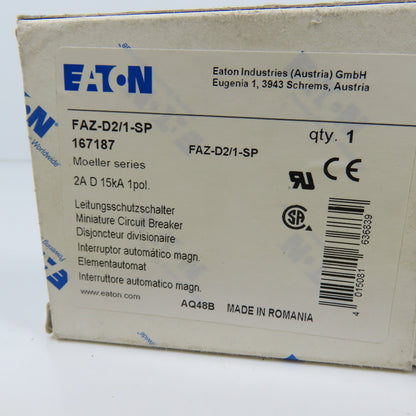 Eaton FAZ-D2/1-SP 2A Single Pole Rail Mount Circuit Breaker 230-415V NEW