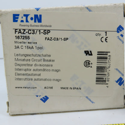Eaton FAZ-C3/1-SP 3A Single Pole Rail Mount Circuit Breaker 230-400V NEW