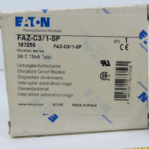 Eaton FAZ-C3/1-SP 3A Single Pole Rail Mount Circuit Breaker 230-400V NEW