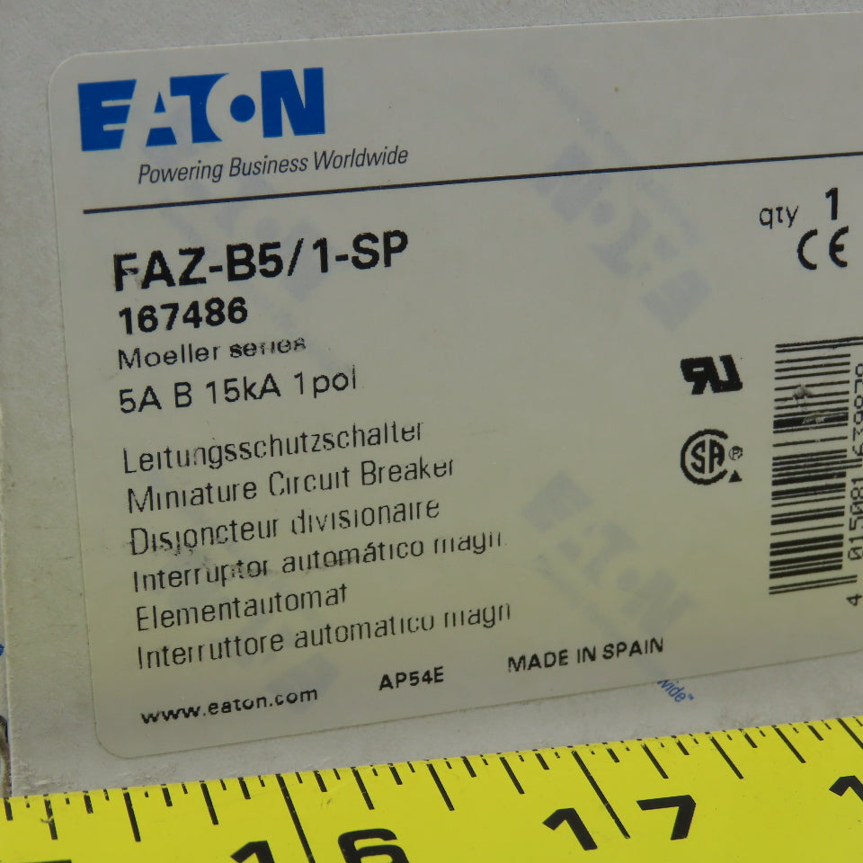 Eaton FAZ-B5/1-SP 5A Single Pole Rail Mount Circuit Breaker 230-400V NEW