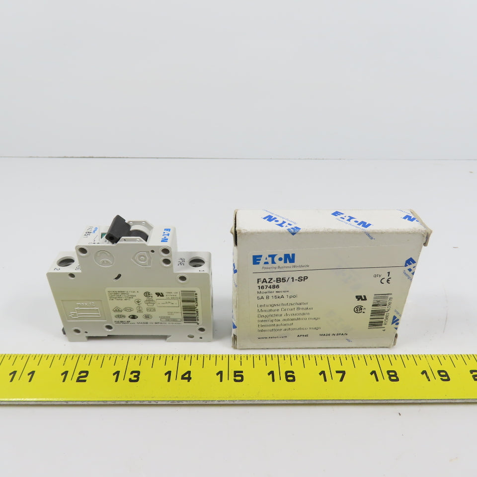 Eaton FAZ-B5/1-SP 5A Single Pole Rail Mount Circuit Breaker 230-400V NEW