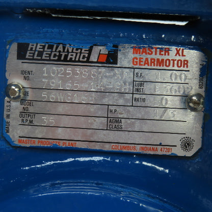 Reliance 56WG16B 50:1 Ratio Right Angle Gear Reducer 1/3HP 35RPM Output