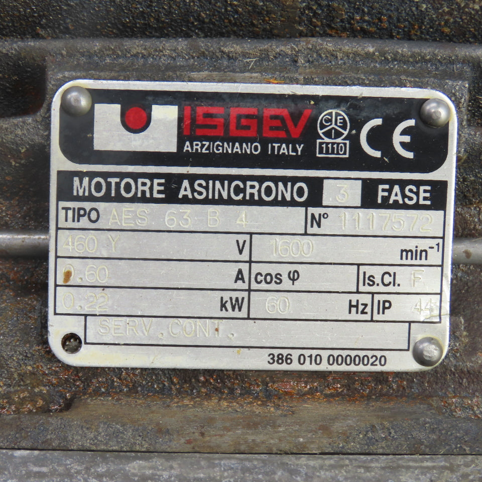 Isgev AES63B4 0.22kW Right Hand Gear Reducer 90RPM Output 230/460V 3PH