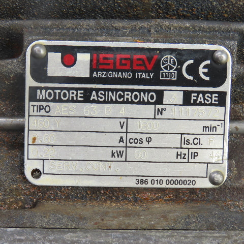 Isgev AES63B4 0.22kW Right Hand Gear Reducer 90RPM Output 230/460V 3PH