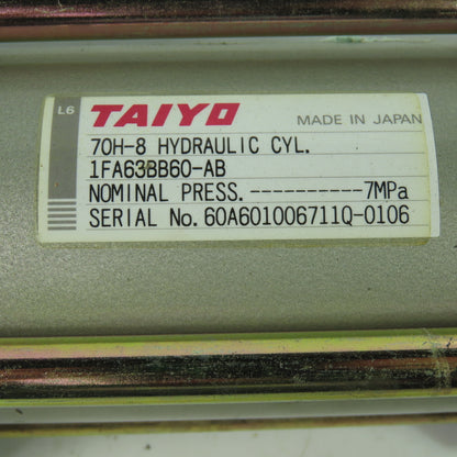 Taiyo 70H-8 1FA63BB60-AB Double Acting Hydraulic Cylinder 63mm Bore 60mm Stroke