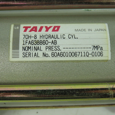 Taiyo 70H-8 1FA63BB60-AB Double Acting Hydraulic Cylinder 63mm Bore 60mm Stroke