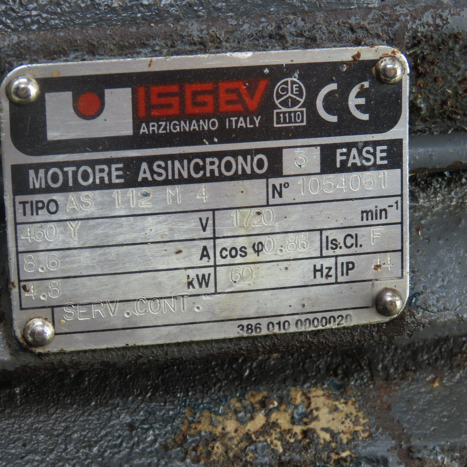 Isgev AS 112 M 4 4.8kW Asynchronous Motor 1720RPM 460V 3PH 8.6A 60HZ 24mm Shaft