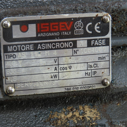 Isgev AS 112 M 4 4.8kW Asynchronous Motor 1720RPM 460V 3PH 8.6A 60HZ 24mm Shaft