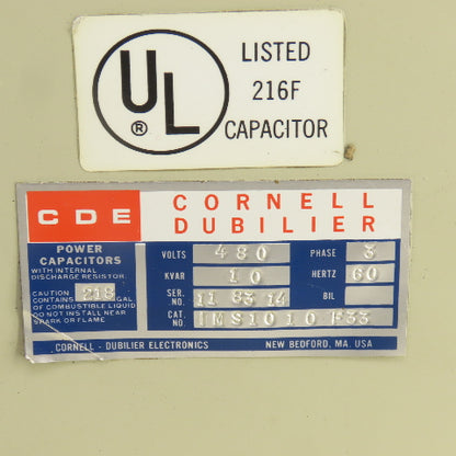 Cornell Dubilier IMS1010F33 10 kvar (216F) Capacitor 480V 6PH 60HZ