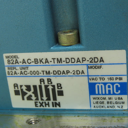 MAC 82A-AC-BKA-TM-DDAP-2DA Solenoid Valve Block Manifold 24VDC Coil 160PSI