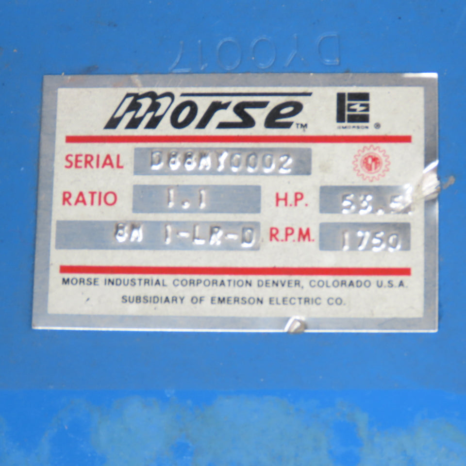 Morse 8M 1-LR-D 1:1 Ratio 1750RPM Input 53.5Hp Max Spiral Bevel Gear Reducer