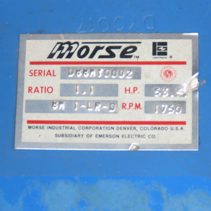 Morse 8M 1-LR-D 1:1 Ratio 1750RPM Input 53.5Hp Max Spiral Bevel Gear Reducer