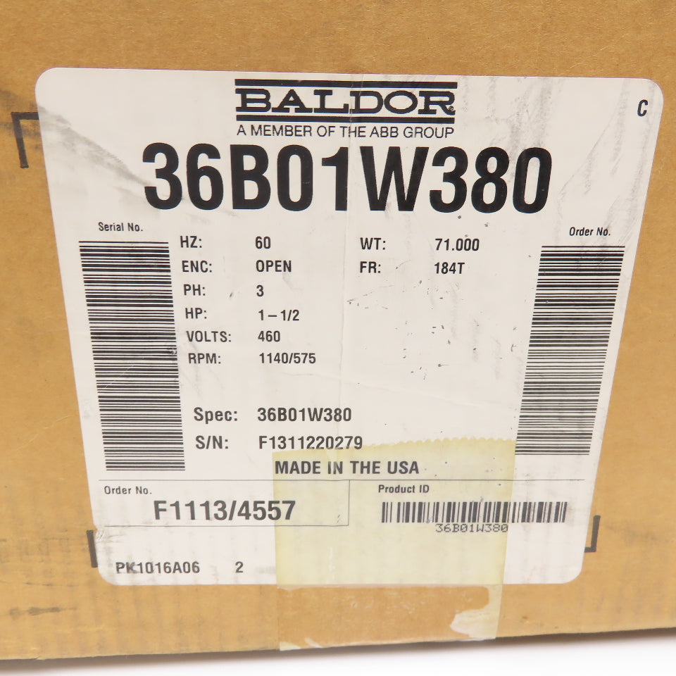 Baldor 36B01W380 1-1/2Hp 1140/545RPM 480V Two Speed 60Hz AC Motor