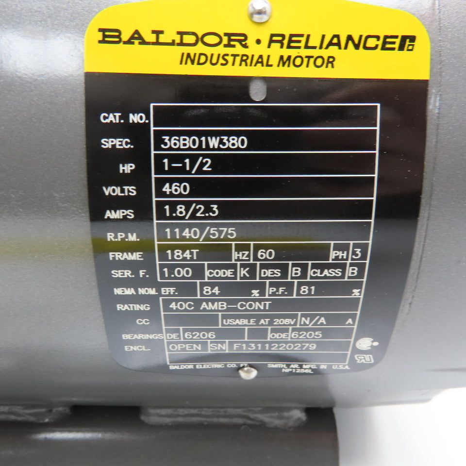 Baldor 36B01W380 1-1/2Hp 1140/545RPM 480V Two Speed 60Hz AC Motor