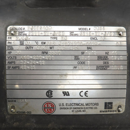 US Electrical DJ30S1AM 30HP AC Electric Pump Motor 230/460V 3PH 3530RPM 3096K71U