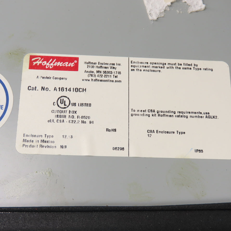 Hoffman A161410CH 16"x14"x10" Electrical Enclosure Type 12,13 Wall Mount