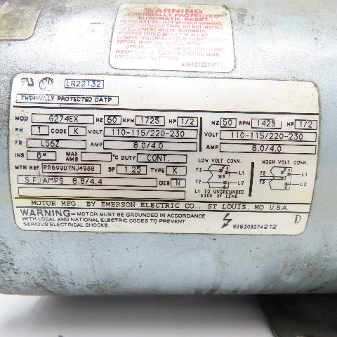 Emerson G247EX 1/2Hp 1Ph 110/220V 50/60Hz Vacuum Pump Cross Threaded Ports AS/IS
