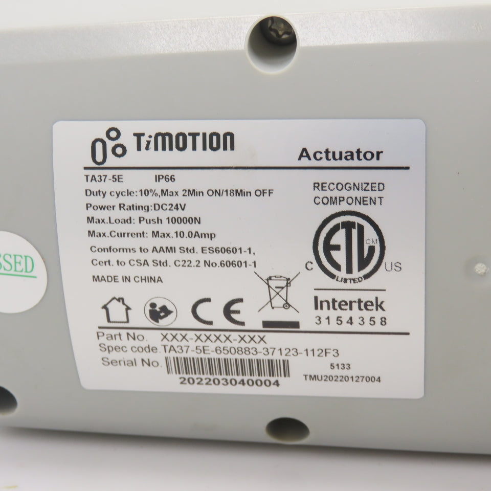 TiMotion TA37-5E Medical Linear Actuator 24VDC IP66 10000N Push 10A