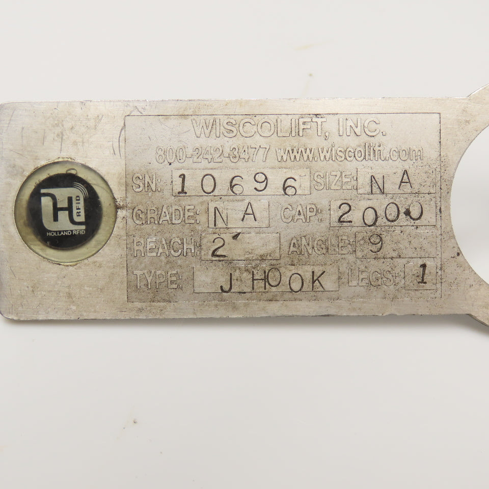 Wiscolift Certified 2000Lbs. Single Leg Coil Lifting J-Hook 2' Reach