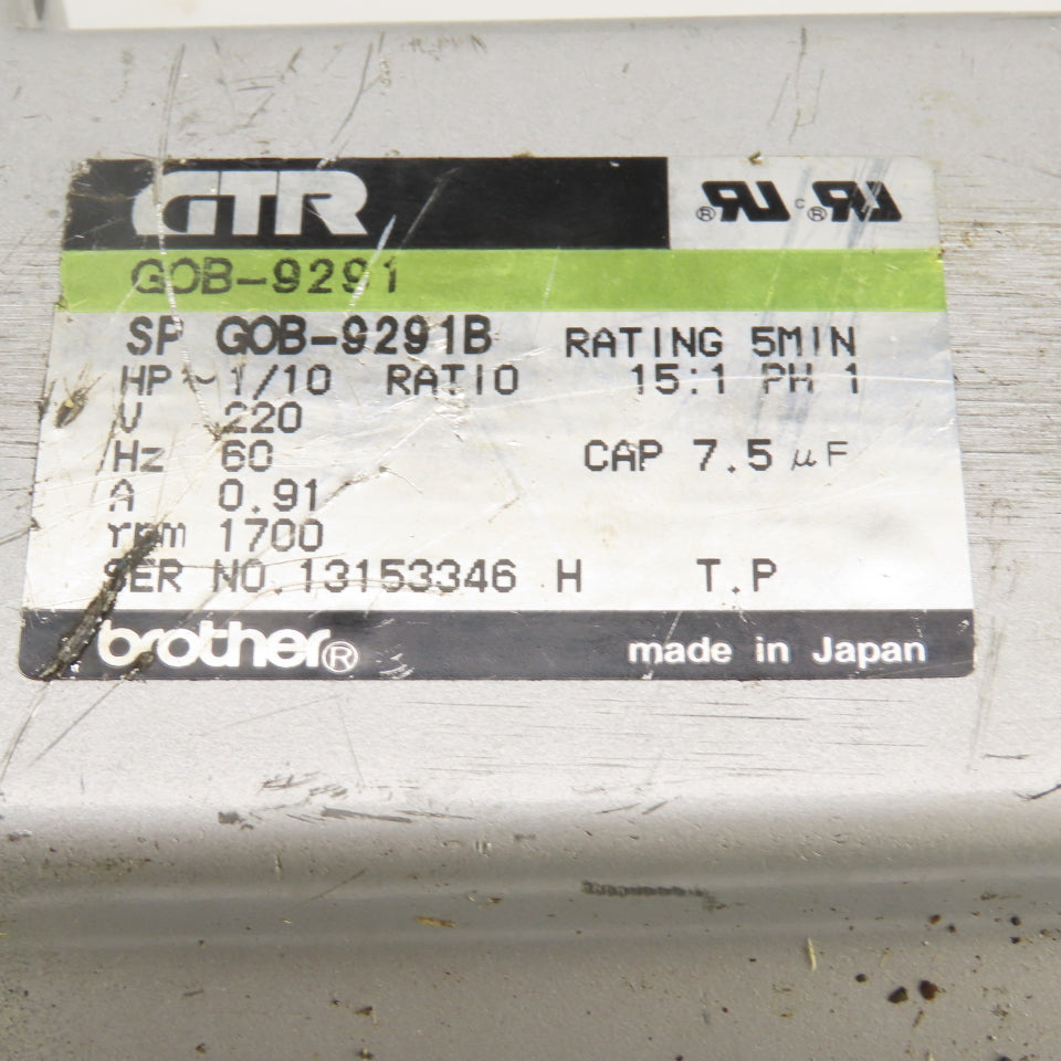 Brother GTR GOB-9291 1/10HP 15:1 Ratio Gear Motor 220V Single Phase 113 RPM