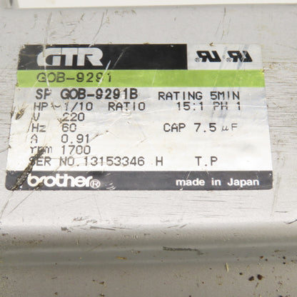 Brother GTR GOB-9291 1/10HP 15:1 Ratio Gear Motor 220V Single Phase 113 RPM