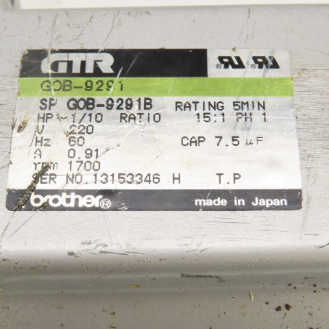 Brother GTR GOB-9291 1/10HP 15:1 Ratio Gear Motor 220V Single Phase 113 RPM