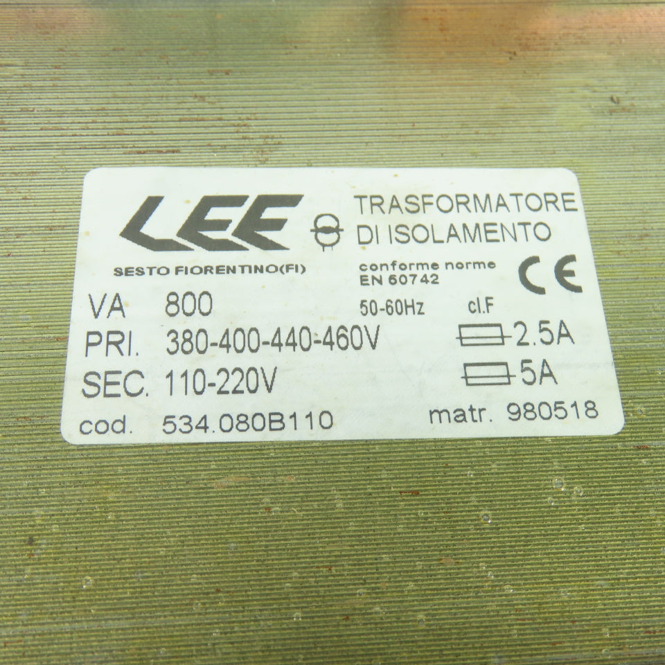 LEE EN60742 534.080B110 Transformer 380-400-440-460V Pri 110-120V Sec 800VA