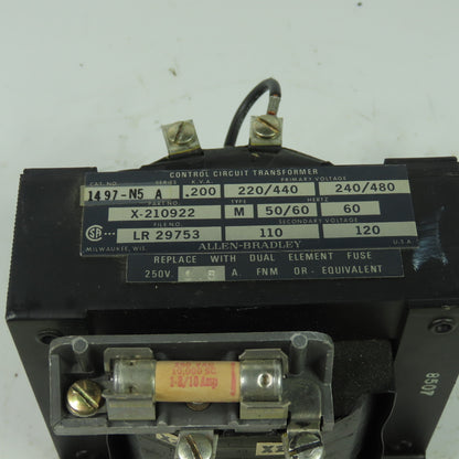 Allen Bradley 1497-N5 Ser A Transformer 220/440/480V Pri 110/220Sec .200KVA 1Ph