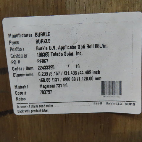 Bottcher 801mm W x 160mm" OD Burkle U.V. Applicator Roller Magicoat 731 50
