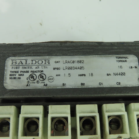 Baldor LRAC01802 LR0034A05 3 Phase Line Reactor 600V 18A 1.5mh 16 LB-IN Torque