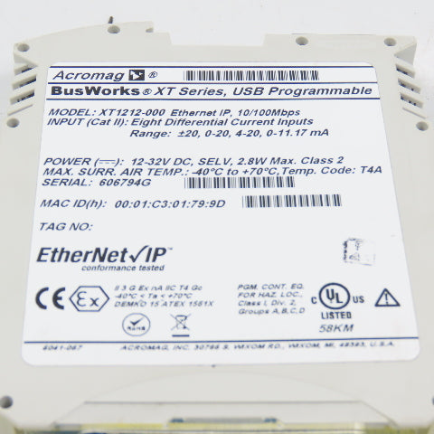 Acromag BusWorks XT Serie XT1212-000 8-Channel Differential Current Input Module