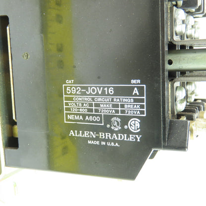 Allen Bradley 109-A24ND3-E 600VAC Motor Starter 3Ph 120V Coil W/592-JOV16 Relay